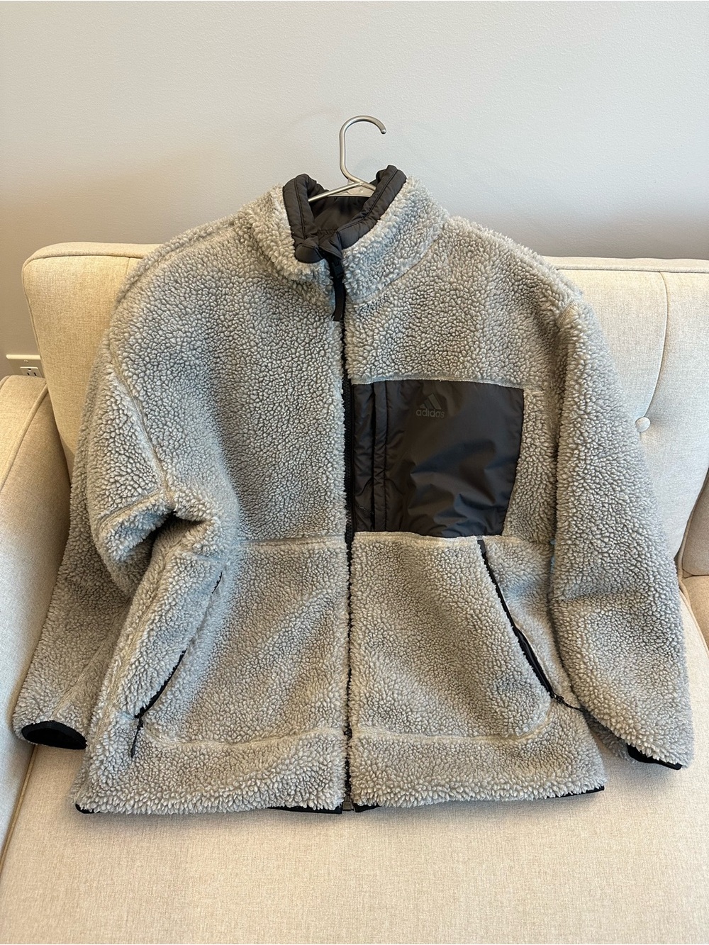 adidas Men's Gray Sherpa Jacket with Black Chest Panel